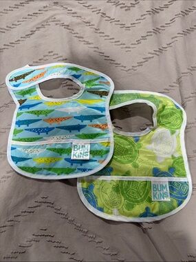 Bumkins Waterproof Baby Bibs Ocean Life Print (2-Pack) - 3-9 Months